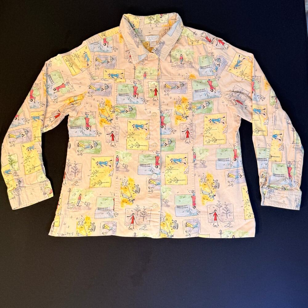 Vintage 2005 Christopher & Banks Dog Walking Novelty Shirt Women’s Large